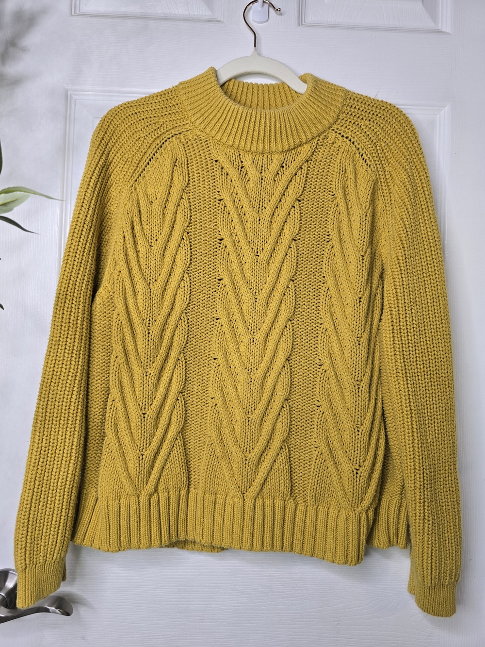 J.Crew Cable-Knit Mockneck Sweater Medium Mustard Yellow Gold Cotton Pullover